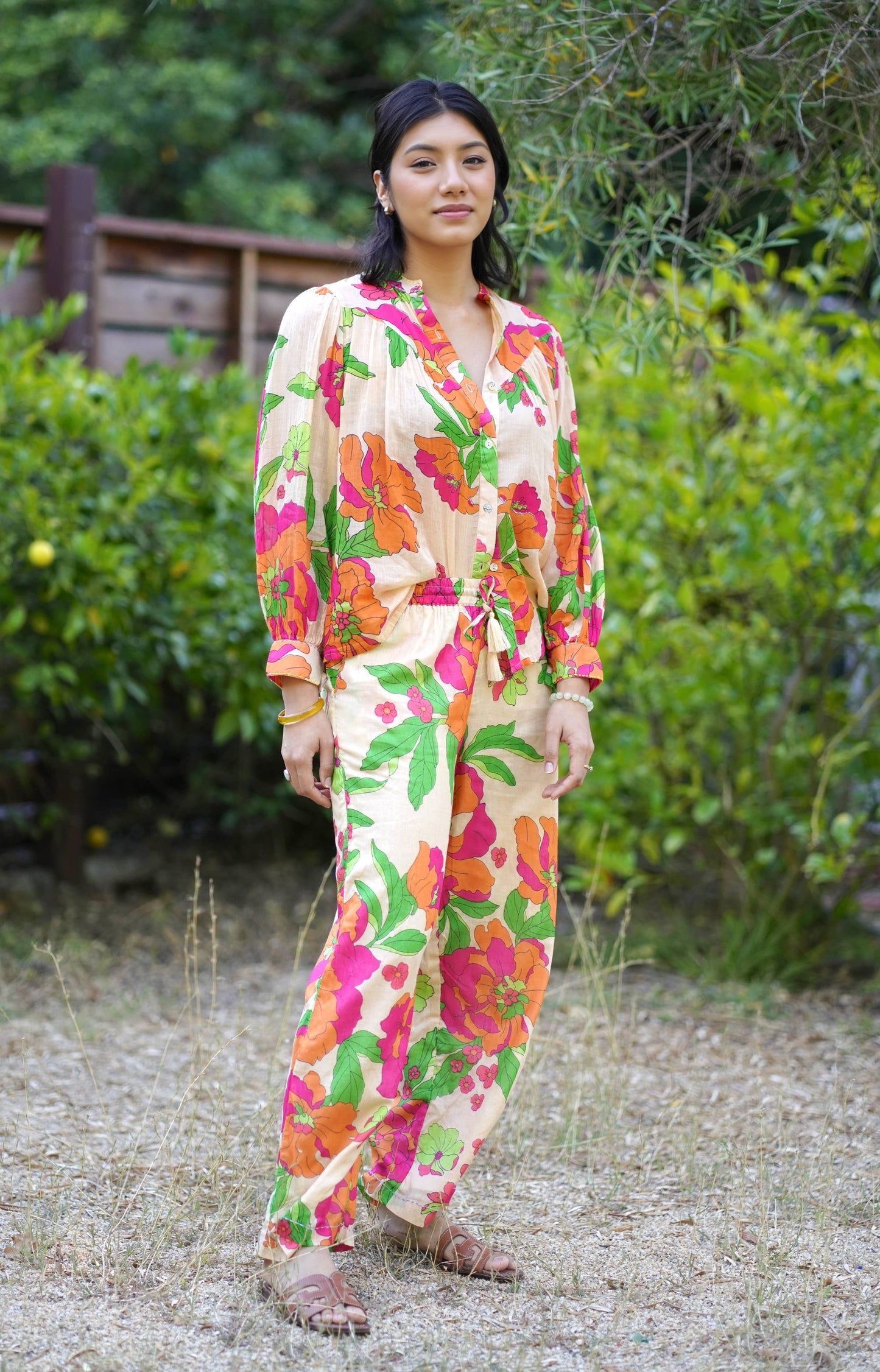 Anela Floral Print Top Beige Multi