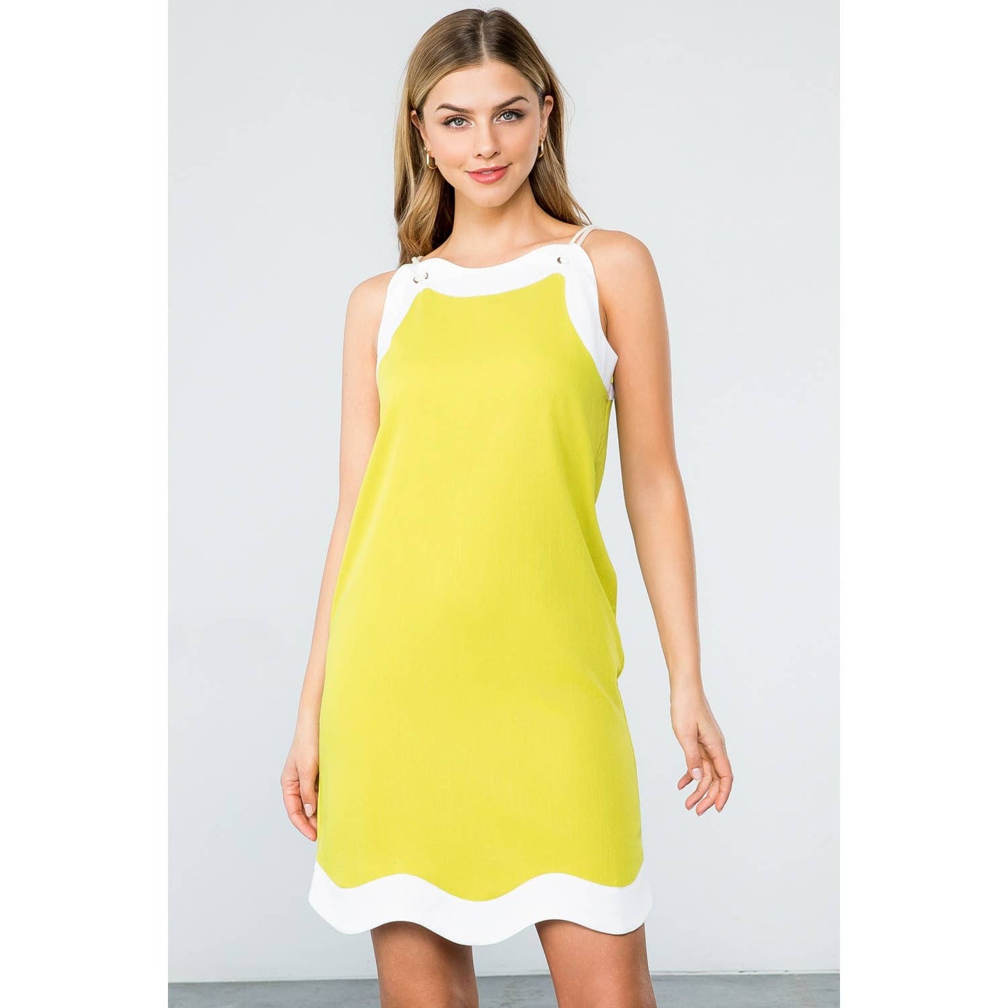 Sleeveless Scallop Trim Dress with Side Pockets