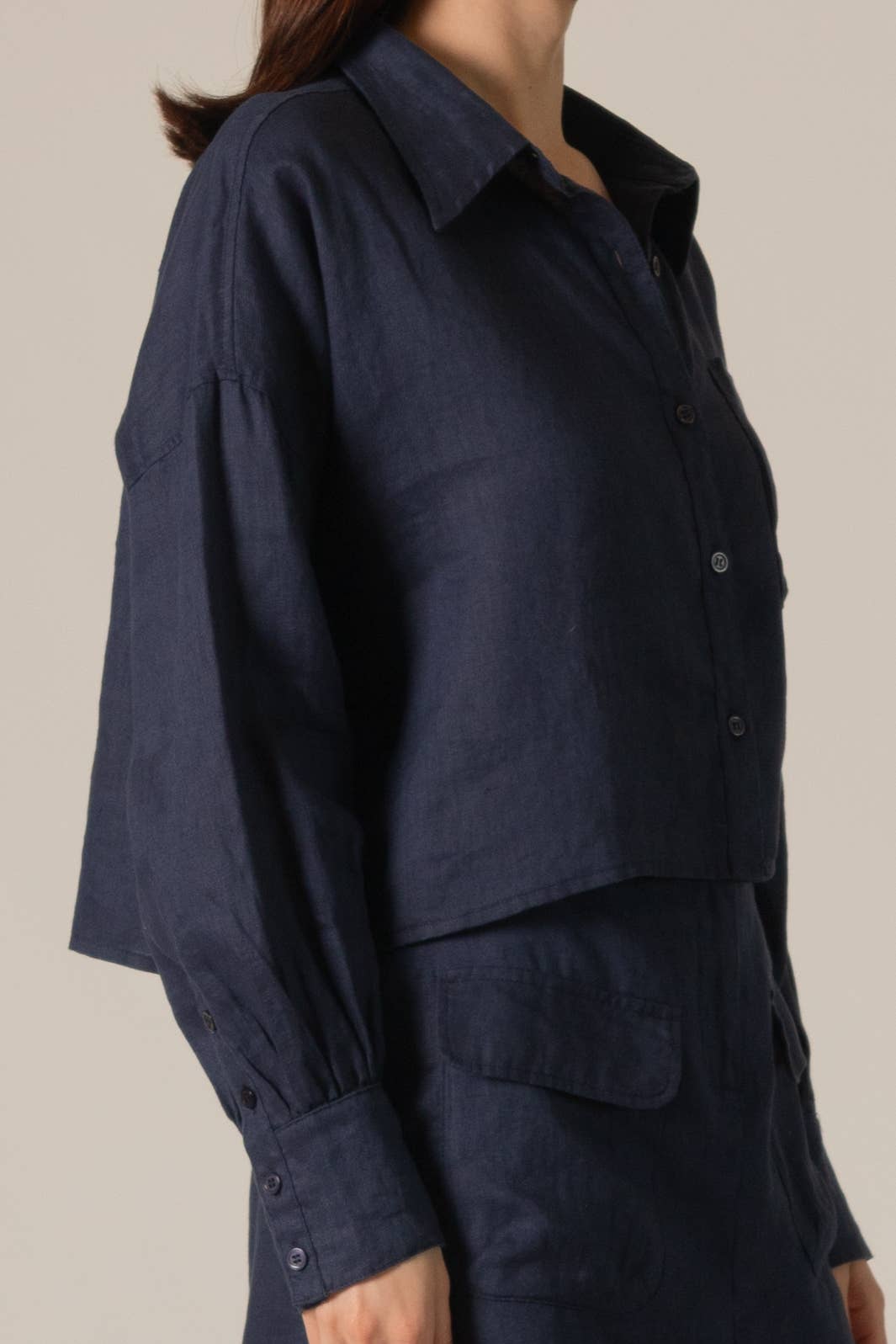 P.CILL 100% Linen Cropped Button Up Shirt