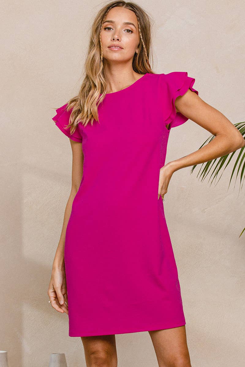 Ruffle Sleeves Solid Tunic Dress / DY3798