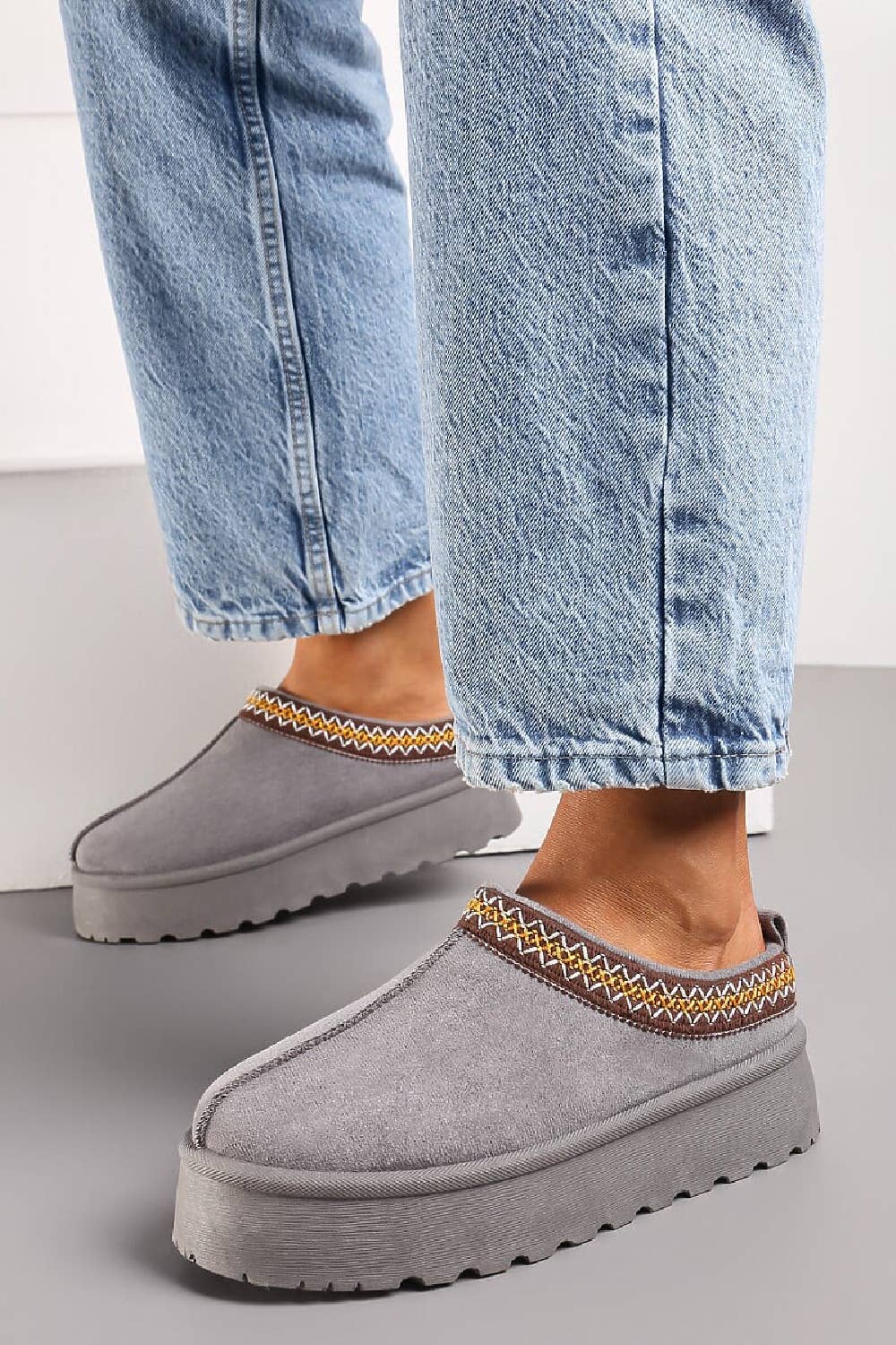 Women's Faux Fur Lined Slipper Platform Sliders Aztec Mules