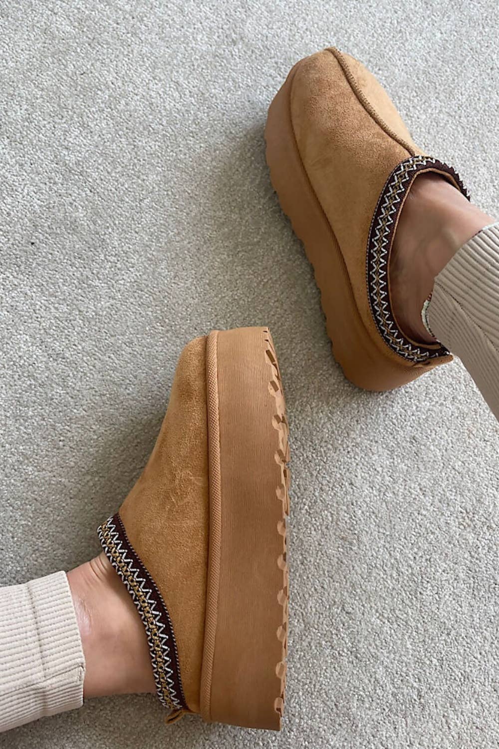 Women's Faux Fur Lined Slipper Platform Sliders Aztec Mules