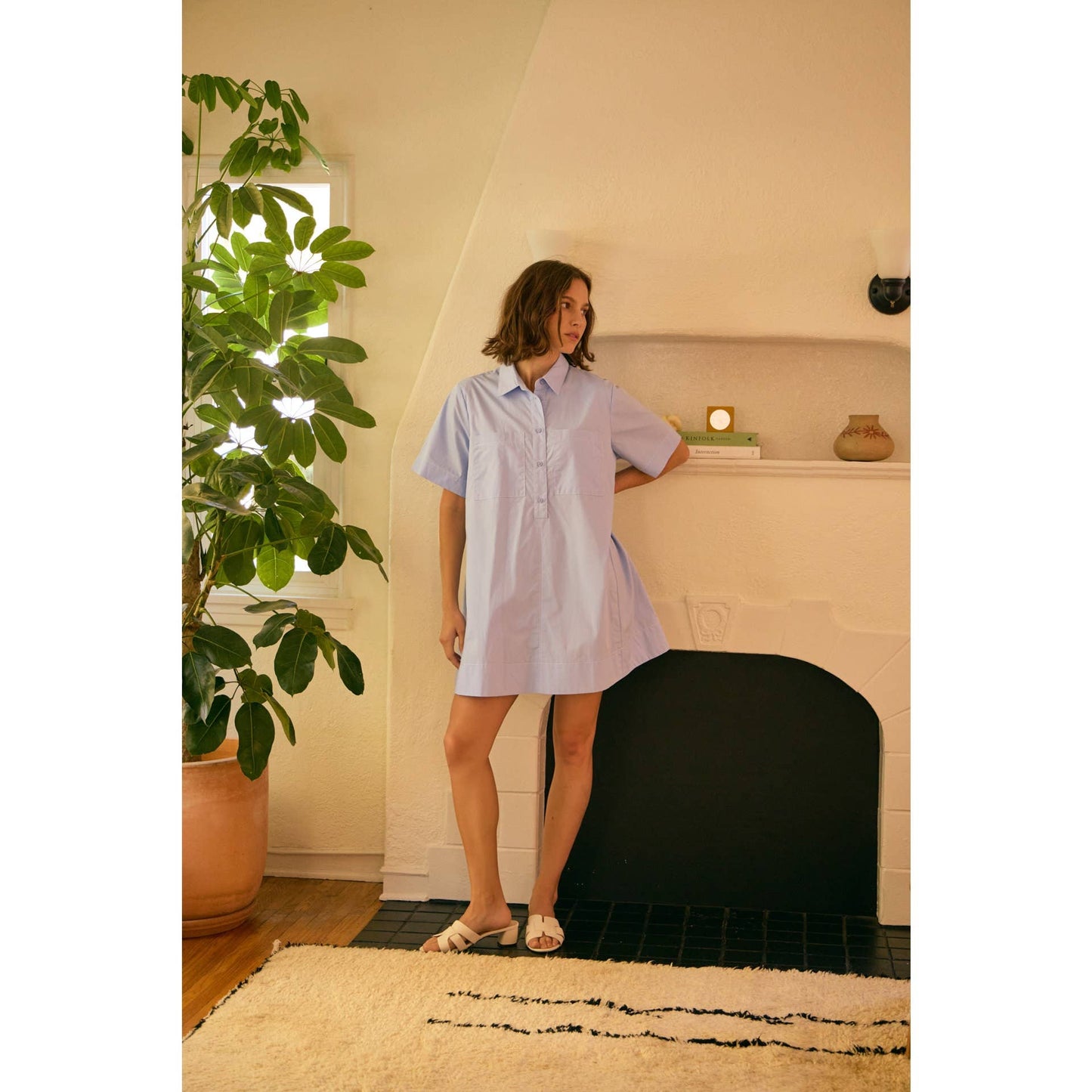 BREATHABLE A-LINE SHIRT DRESS WITH OVERSIZED SLVS