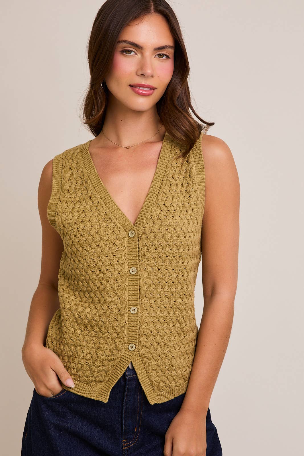KNIT SWEATER VEST WITH FRONT BUTTONS