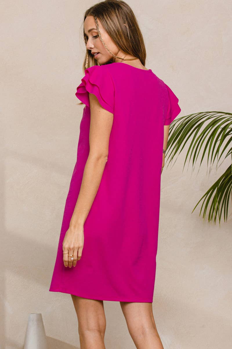 Ruffle Sleeves Solid Tunic Dress / DY3798