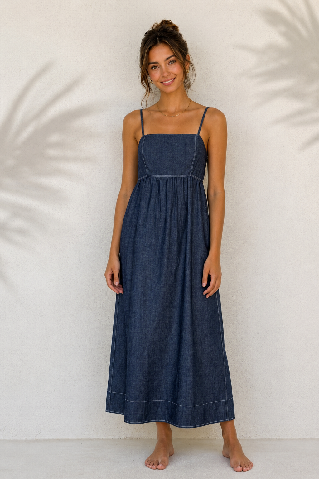 T26129150-Straps, Gathered Waist Midi Dress
