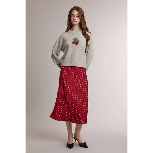 BOW CHRISTMAS TREE EMBROIDERED GRAPHIC SWEATER / WL26-13377