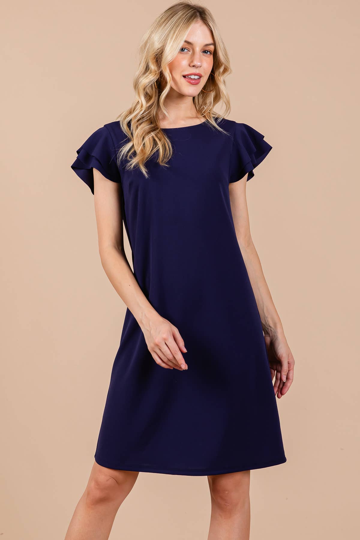 Ruffle Sleeves Solid Tunic Dress / DY3798