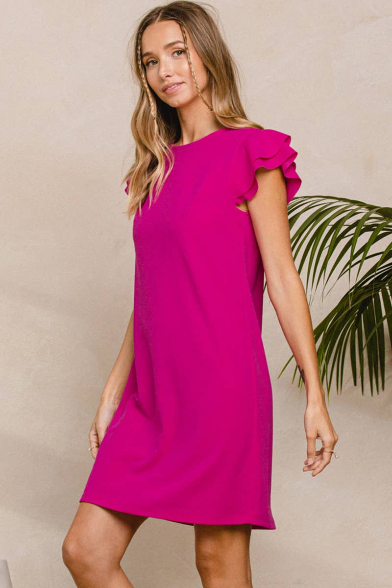 Ruffle Sleeves Solid Tunic Dress / DY3798