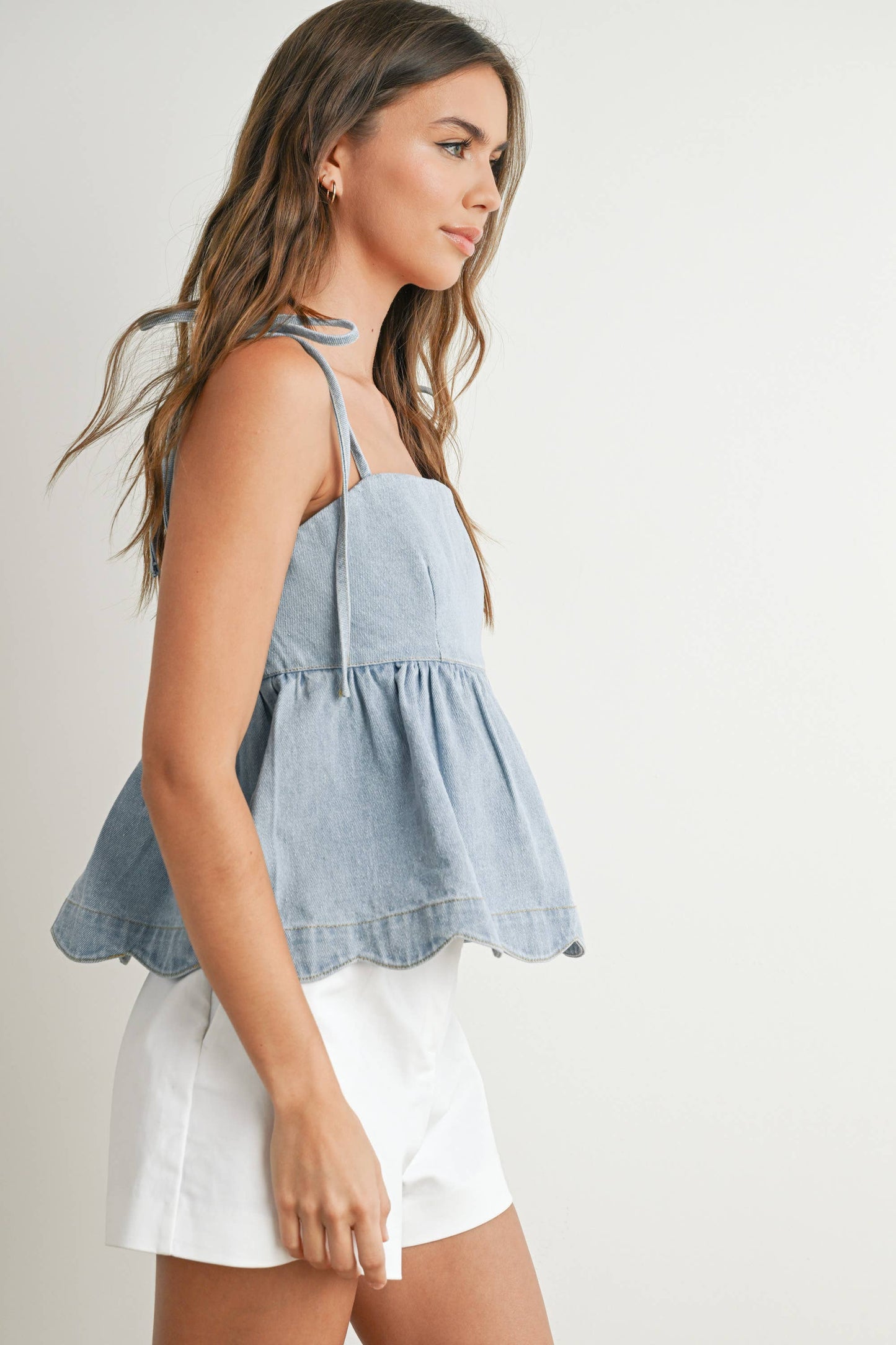 Denim Tie-Strap Peplum Top - BMT7722