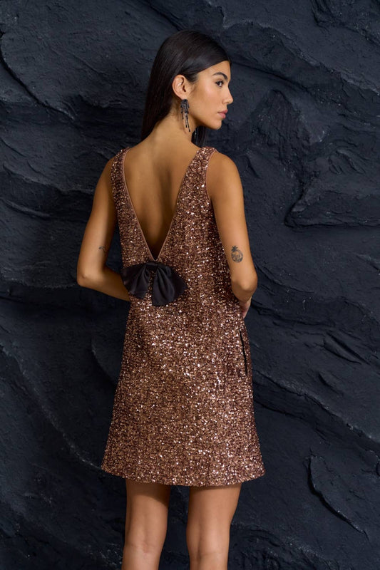ILD6439 Sequin Bow-Back Dress