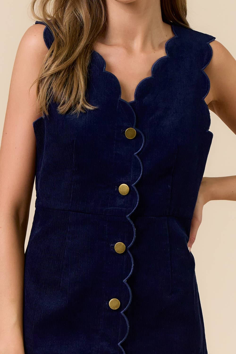 ILD6552 Corduroy Scalloped Edge Mini Dress