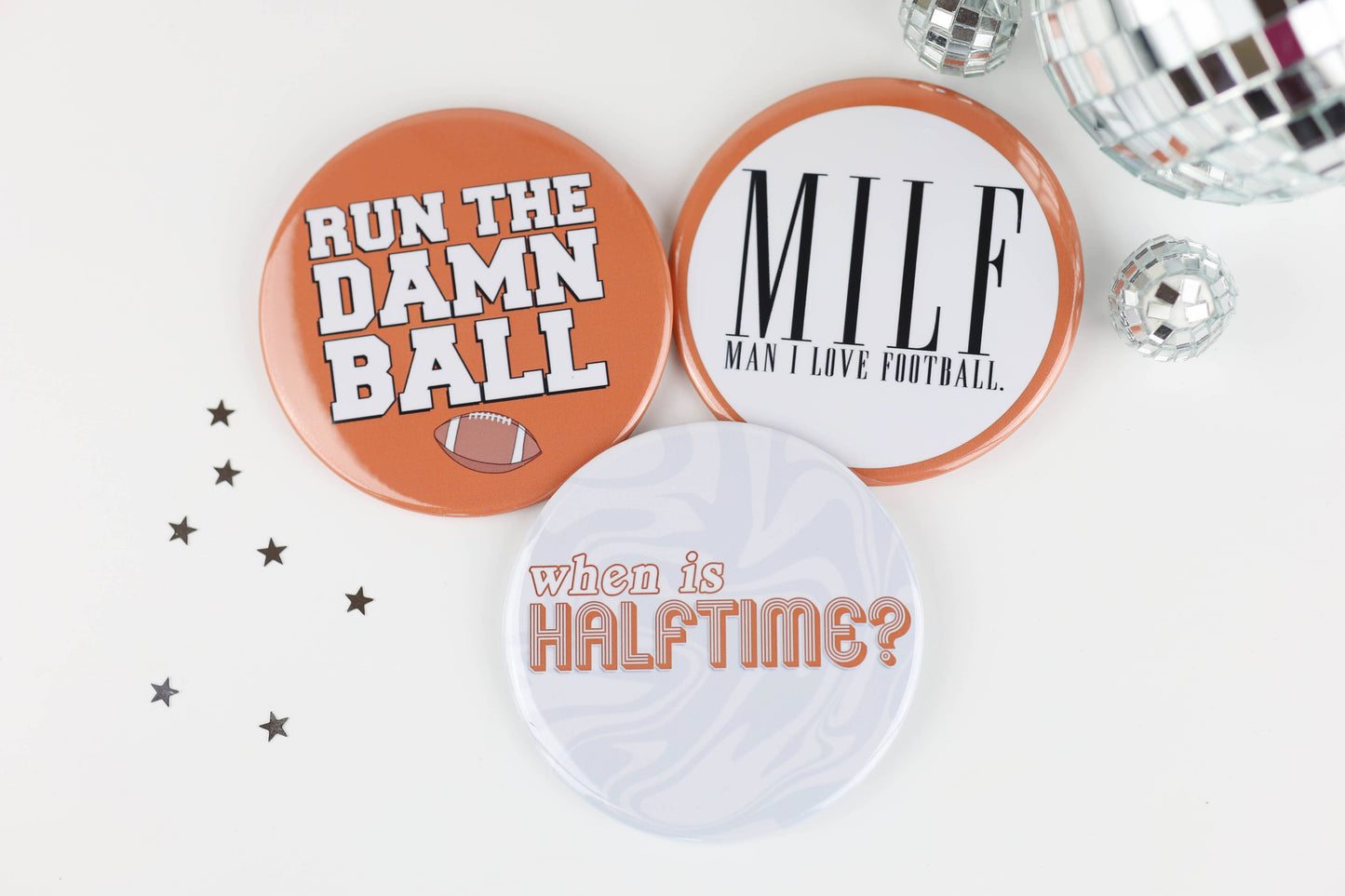 Burnt Orange Game Day Buttons | Game Day Pins