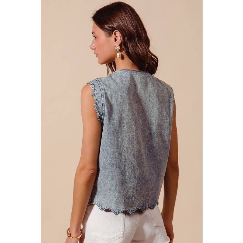 TIE FRONT WASHED DENIM VEST TOP