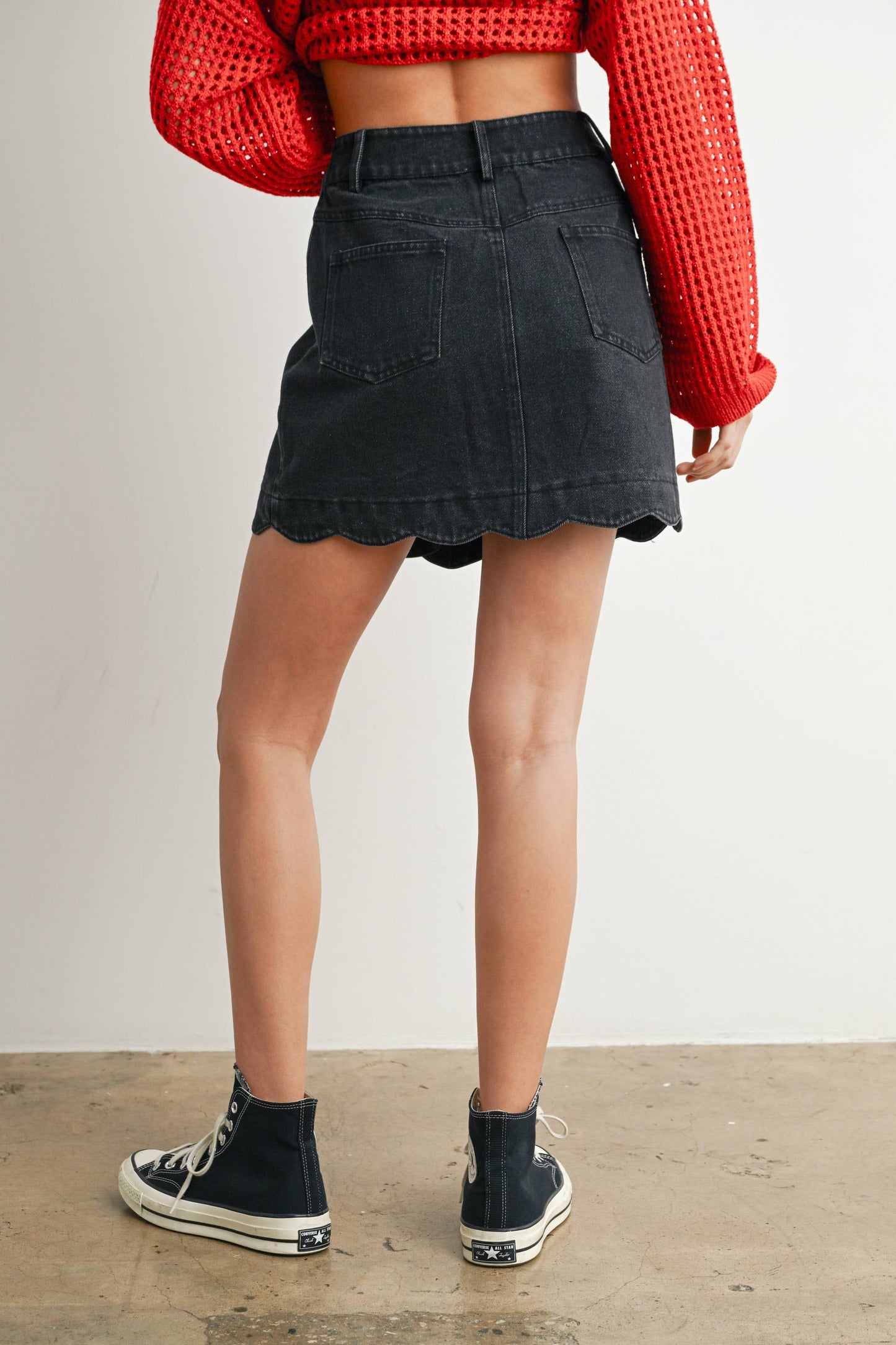 Buttoned Scallop Denim Skirt - BMS7702