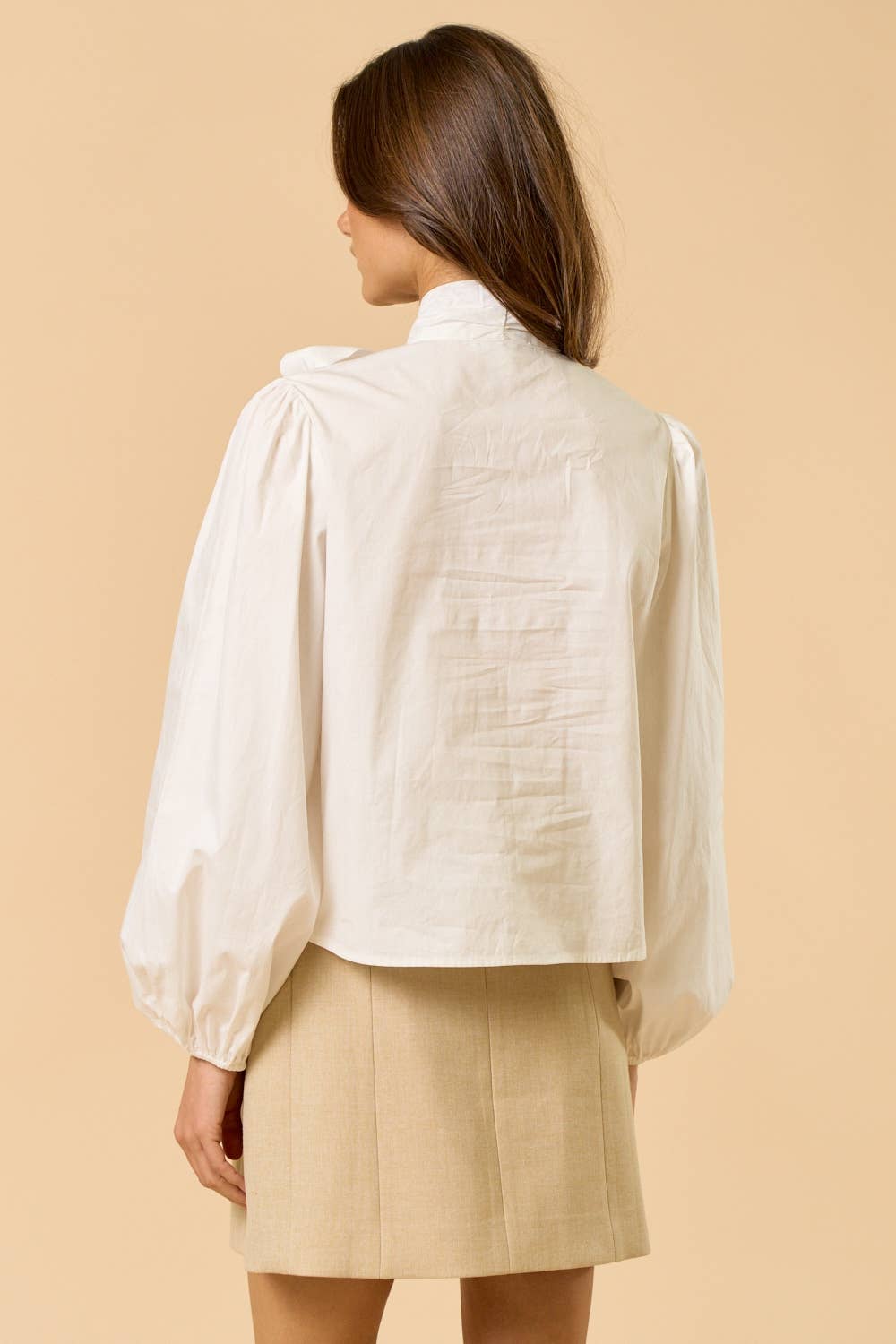 ILT6233 Ribbon-Tie Button Down Top with Puff Sleeves