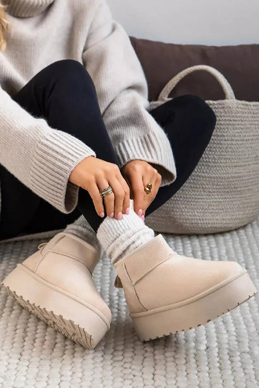 Cream Ultra Mini Platform Women Faux Fur Slip-On Ankle Boots