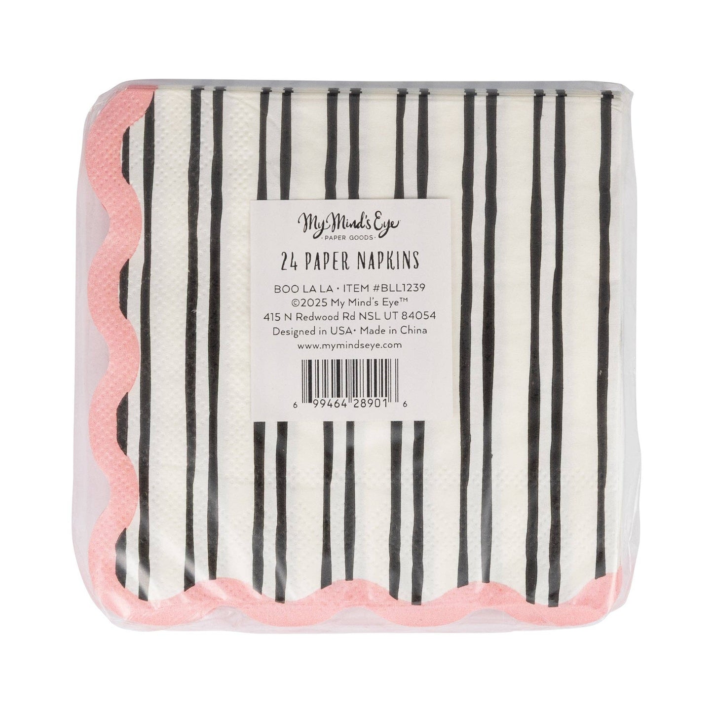 BLL1239 - White & Black Striped Cocktail Napkin
