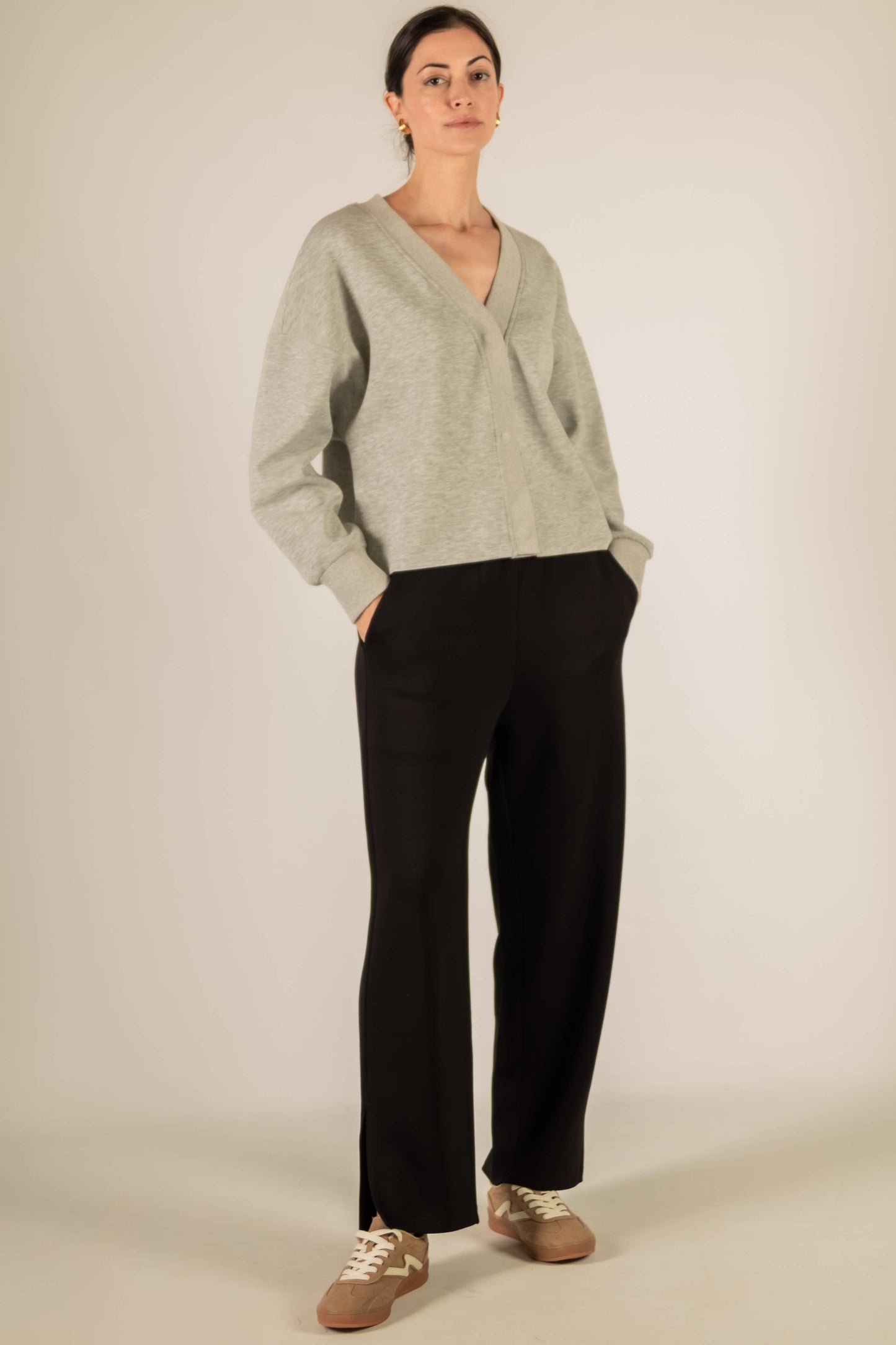 P. CILL Butter Modal Rib Contrast Oversized Cropped Cardigan