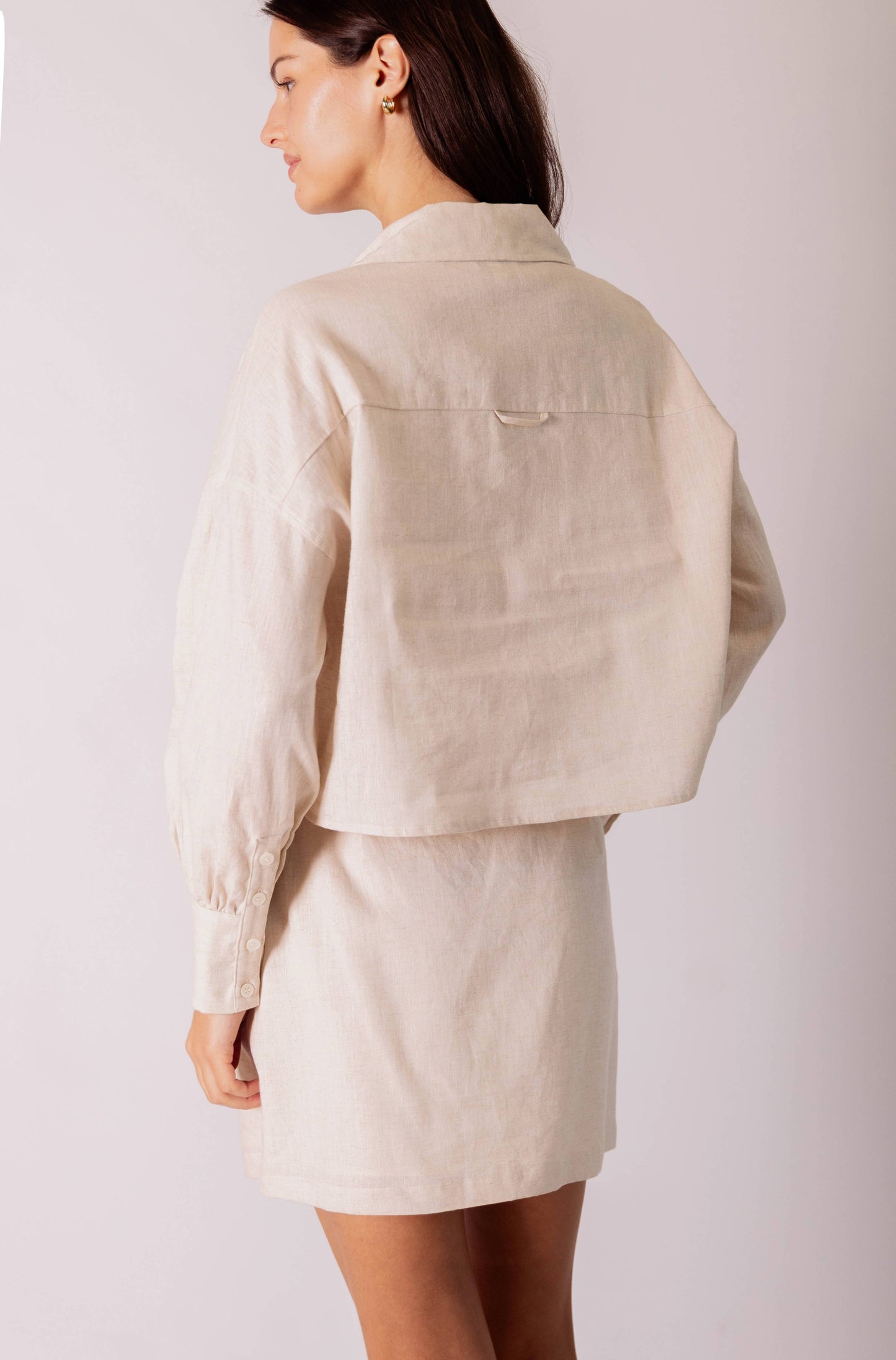 P.CILL 100% Linen Cropped Button Up Shirt