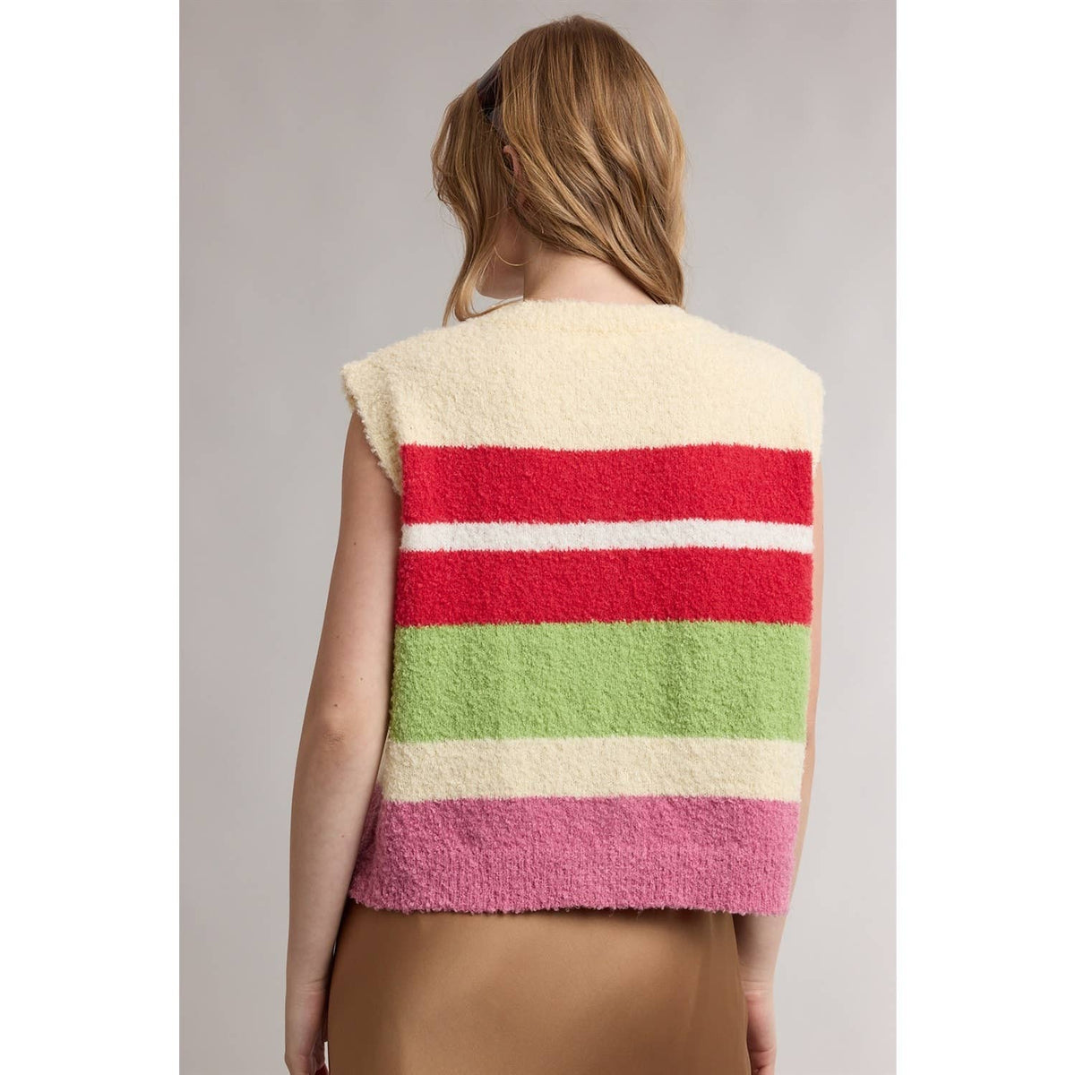 STRIPED MULTI COLOR FUZZY SWEATER VEST / WL26-13898