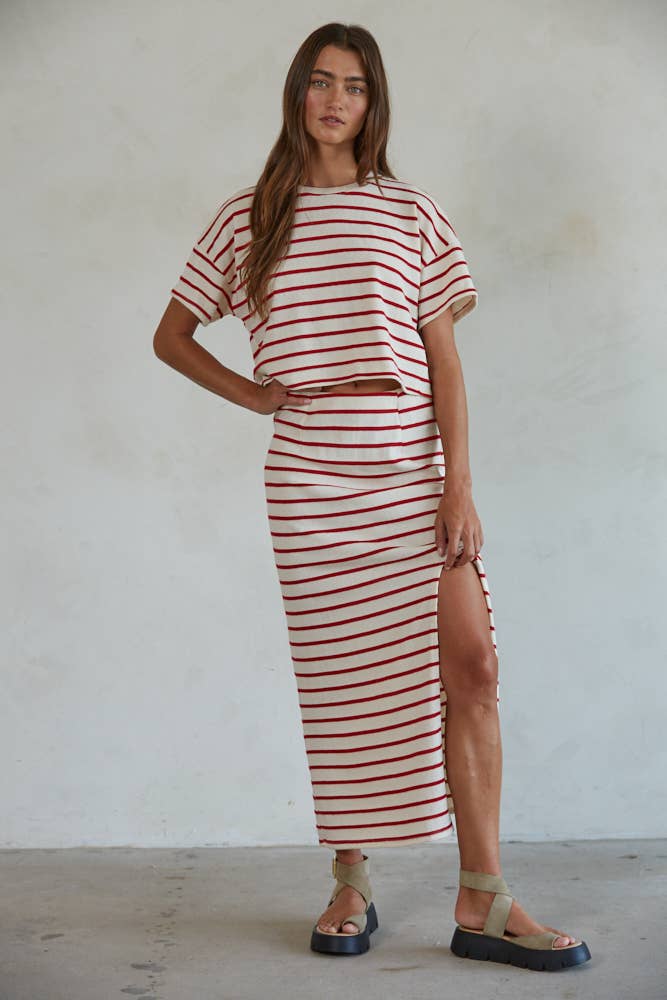 RJ3427 | Knit Cotton Rayon Striped Pencil Skirt
