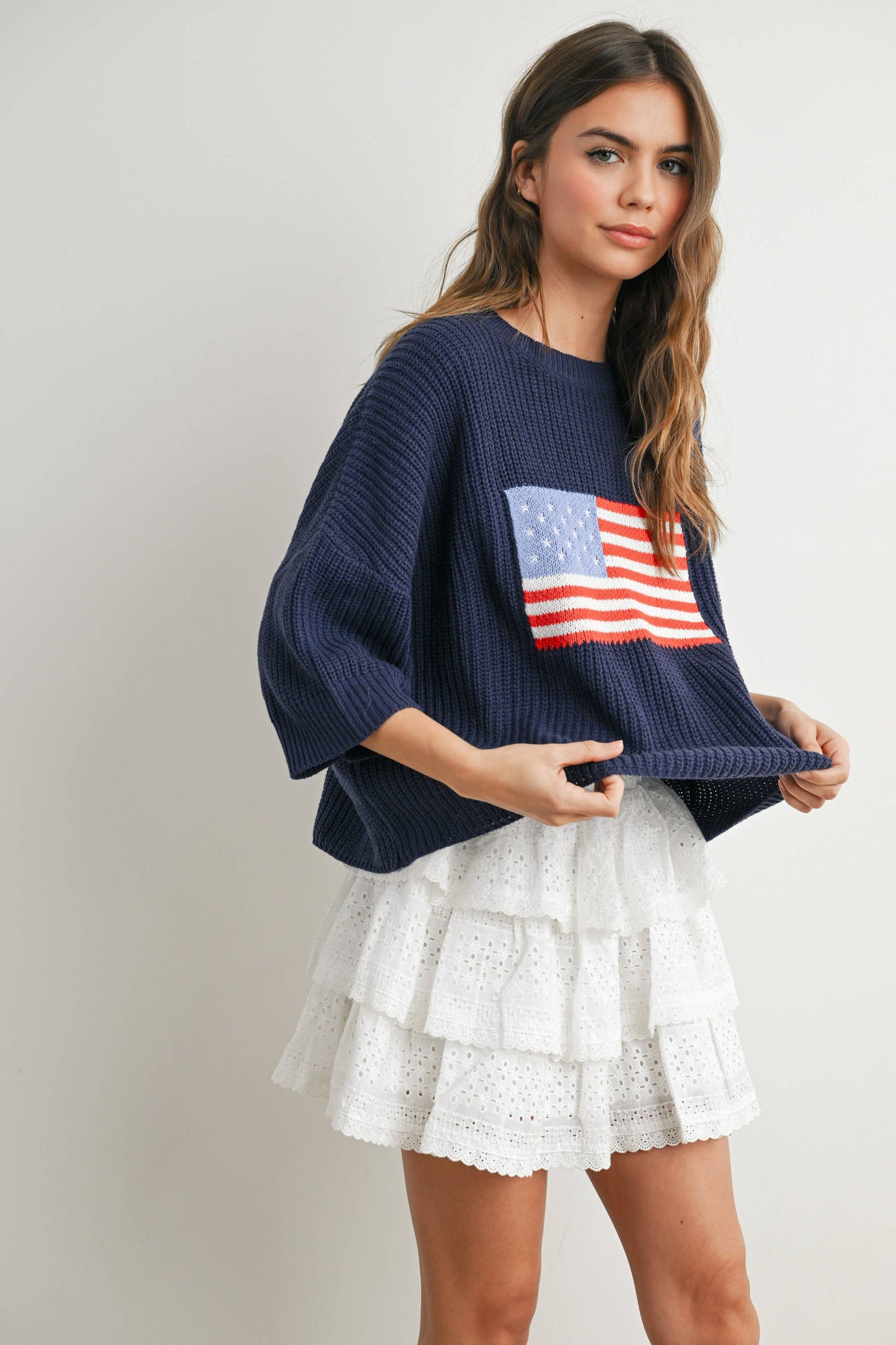 BMW7691 - FLAG PRINT KNIT SWEATER