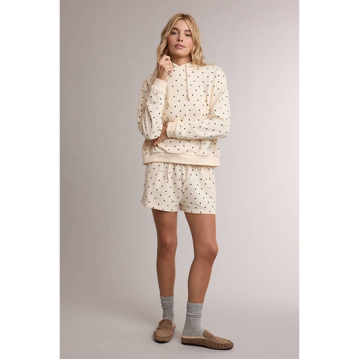 POLKA DOT HOODIE & MINI SHORTS SET / WL26-13441