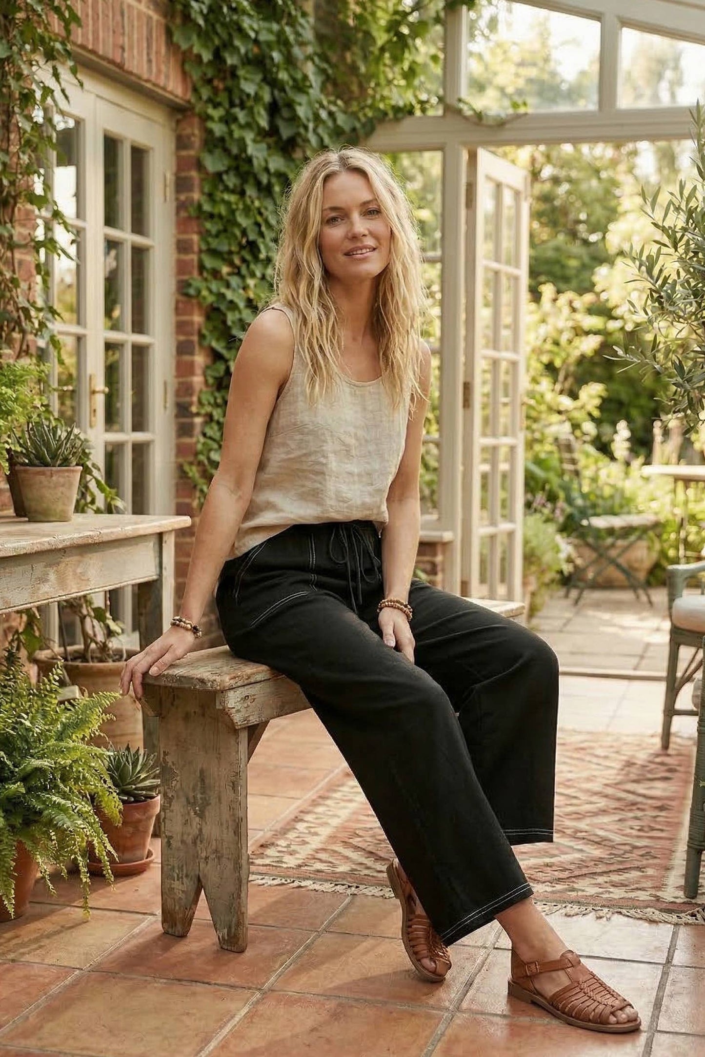 Relaxed Wide Leg Drawstring Knit Pants