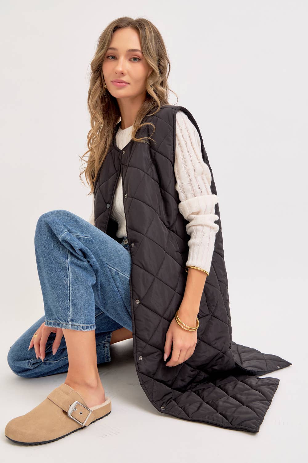 LONG PUFFER VEST DIAMOND QUILTED