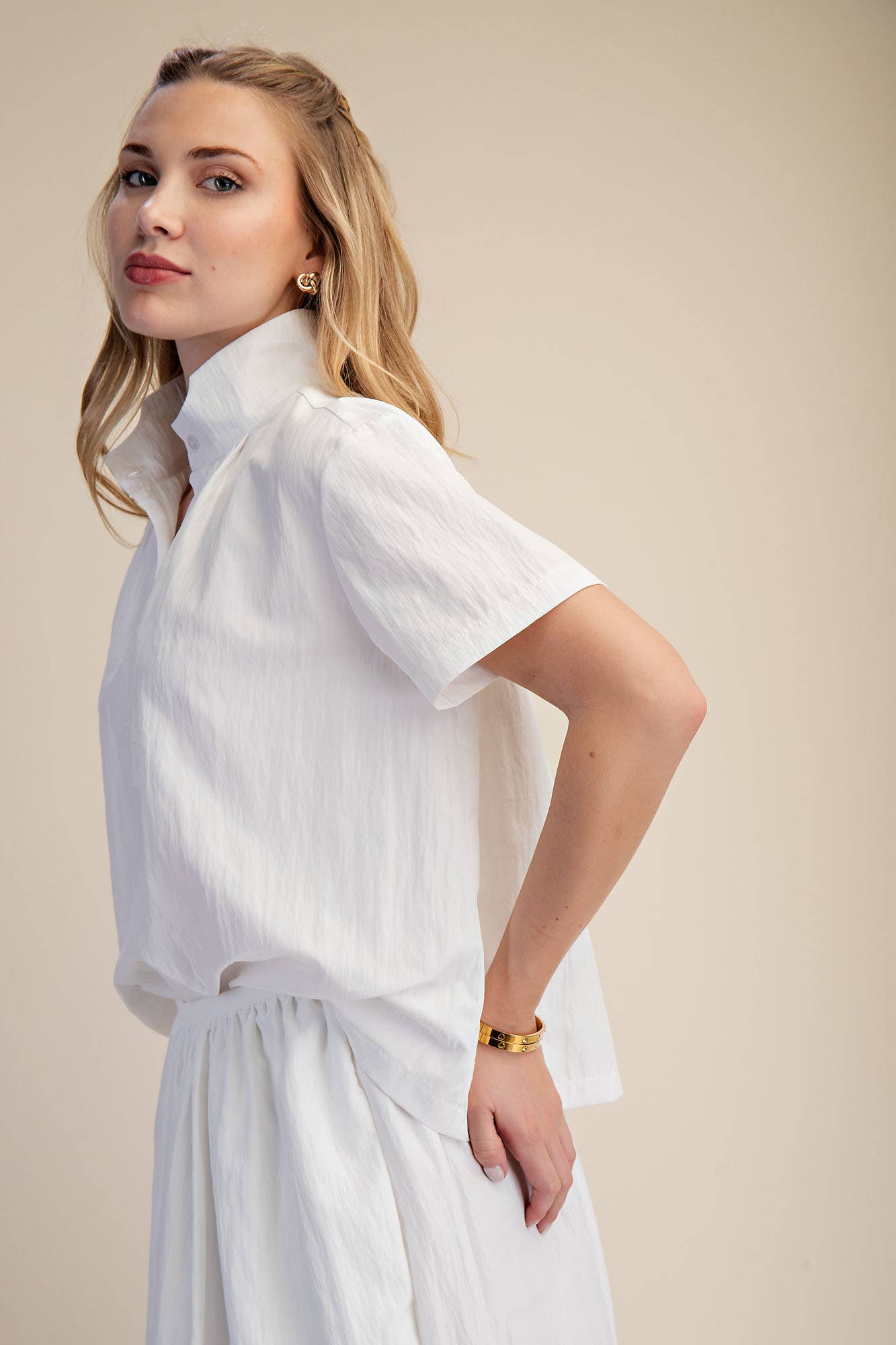 Stand Collar Short Sleeves Shirt