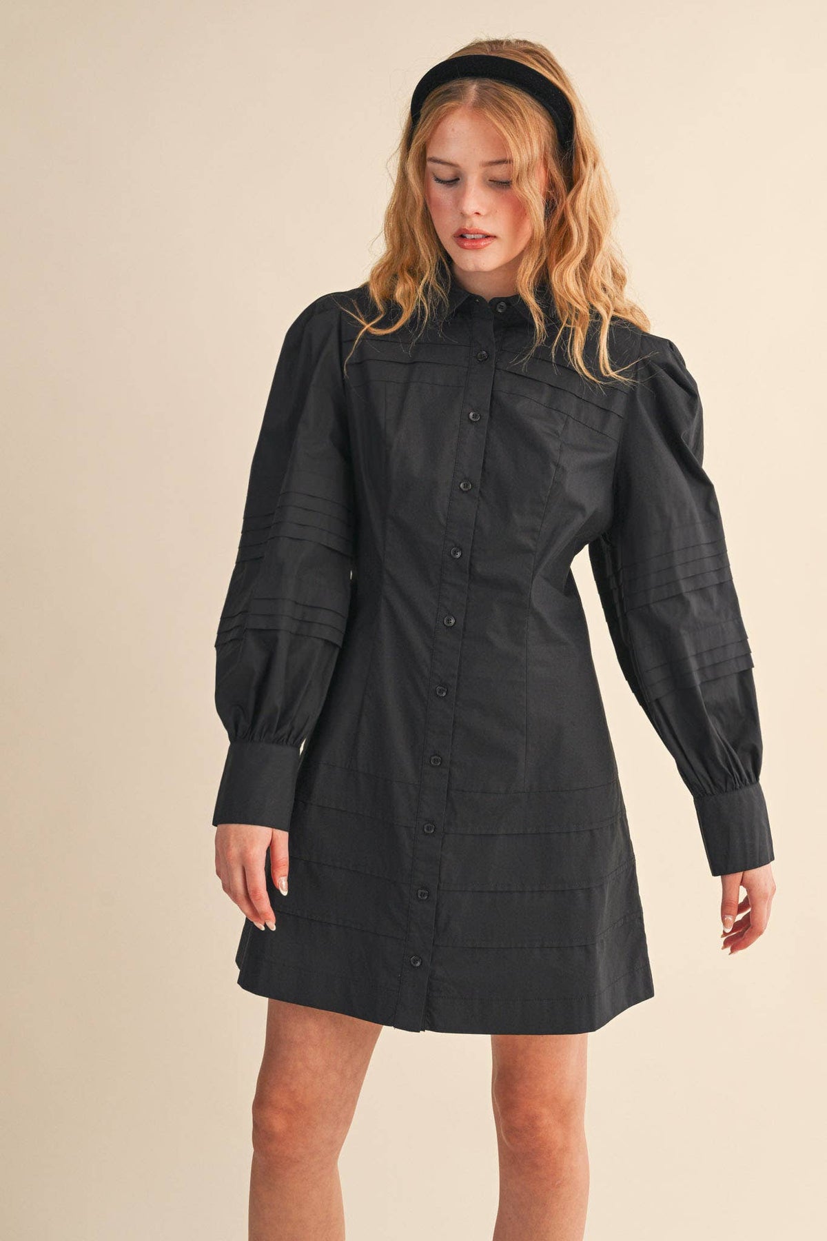 PIN TUCK DETAIL BUTTON DOWN MINI DRESS MDR4328