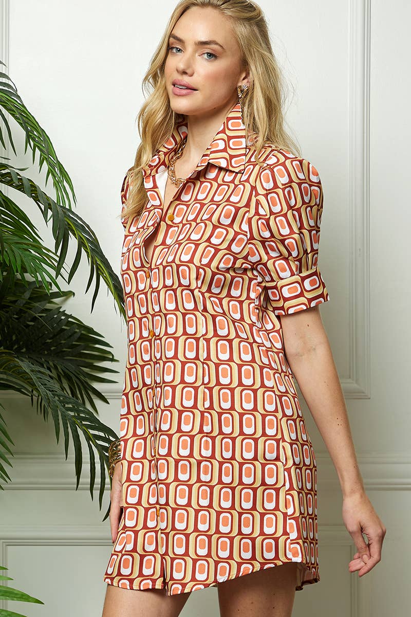 Print Button Down Dress