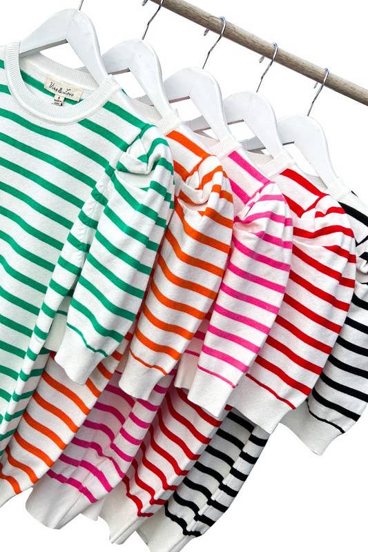Striped Crew Neck Puff Sleeve Knitted Sweater VT81344A