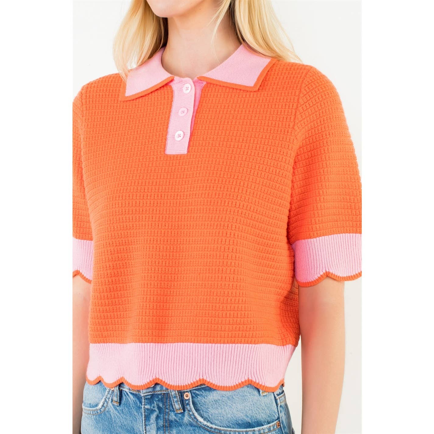 Collared Short Sleeve Knit Top