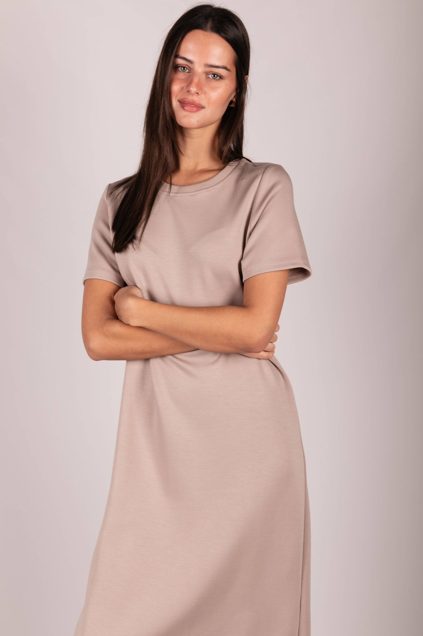 P. CILL Butter Modal Short Sleeve Contrast Rib Neckband Midi