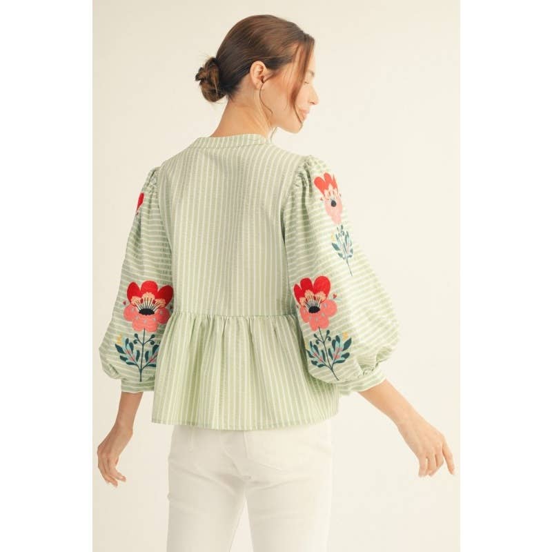 Embroidered Stripe Top