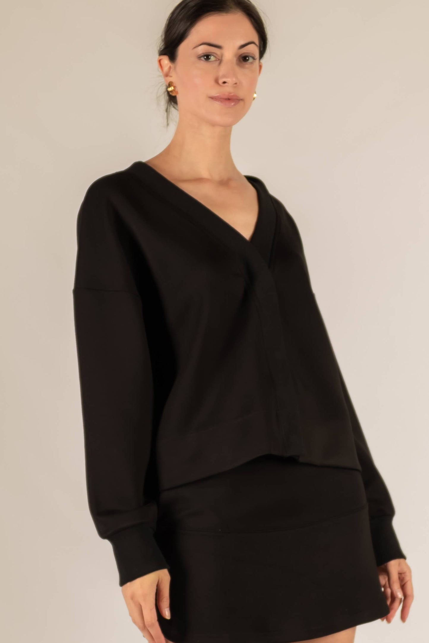 P. CILL Butter Modal Rib Contrast Oversized Cropped Cardigan