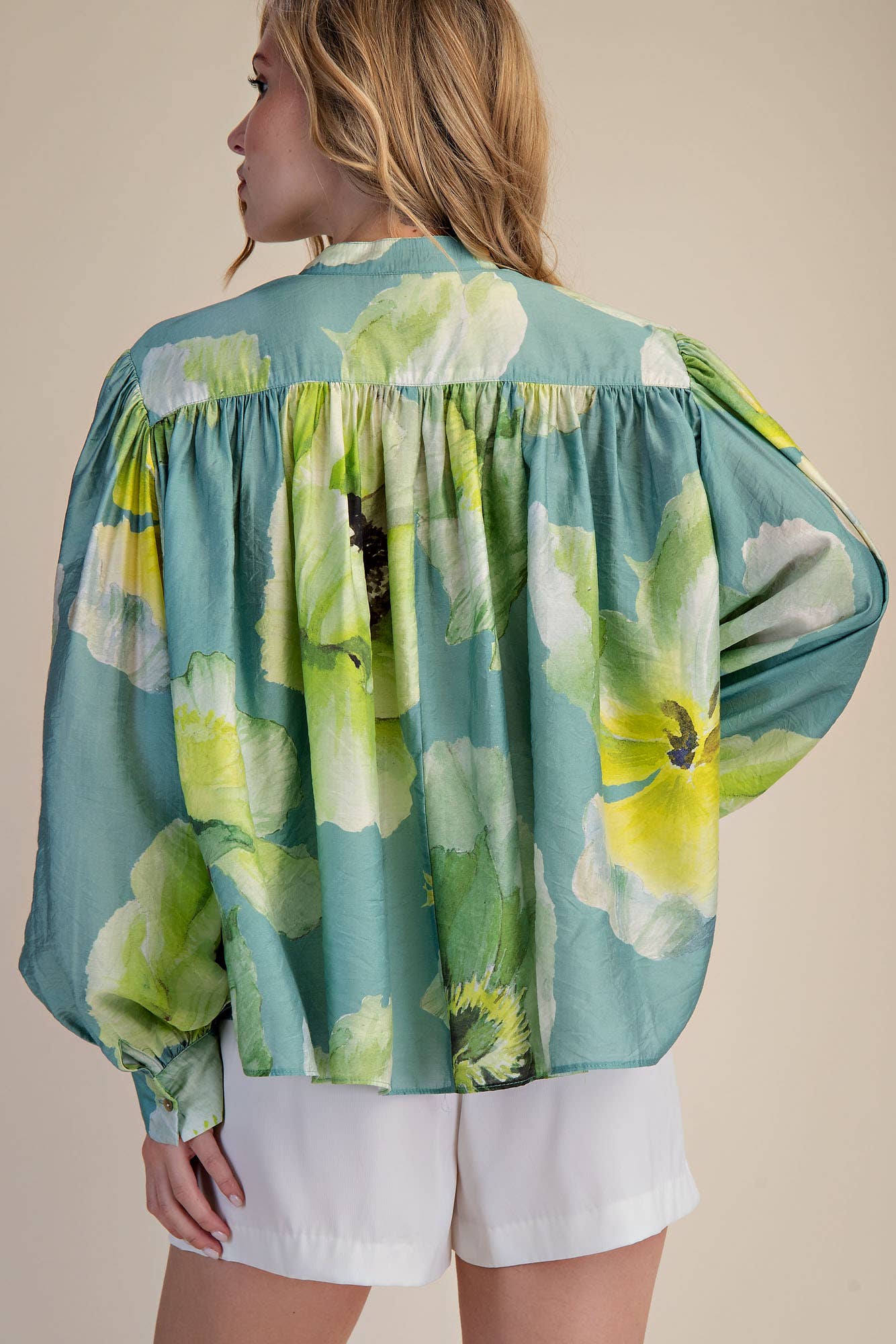 Neck Band Long Sleeve Voluminous Blouse