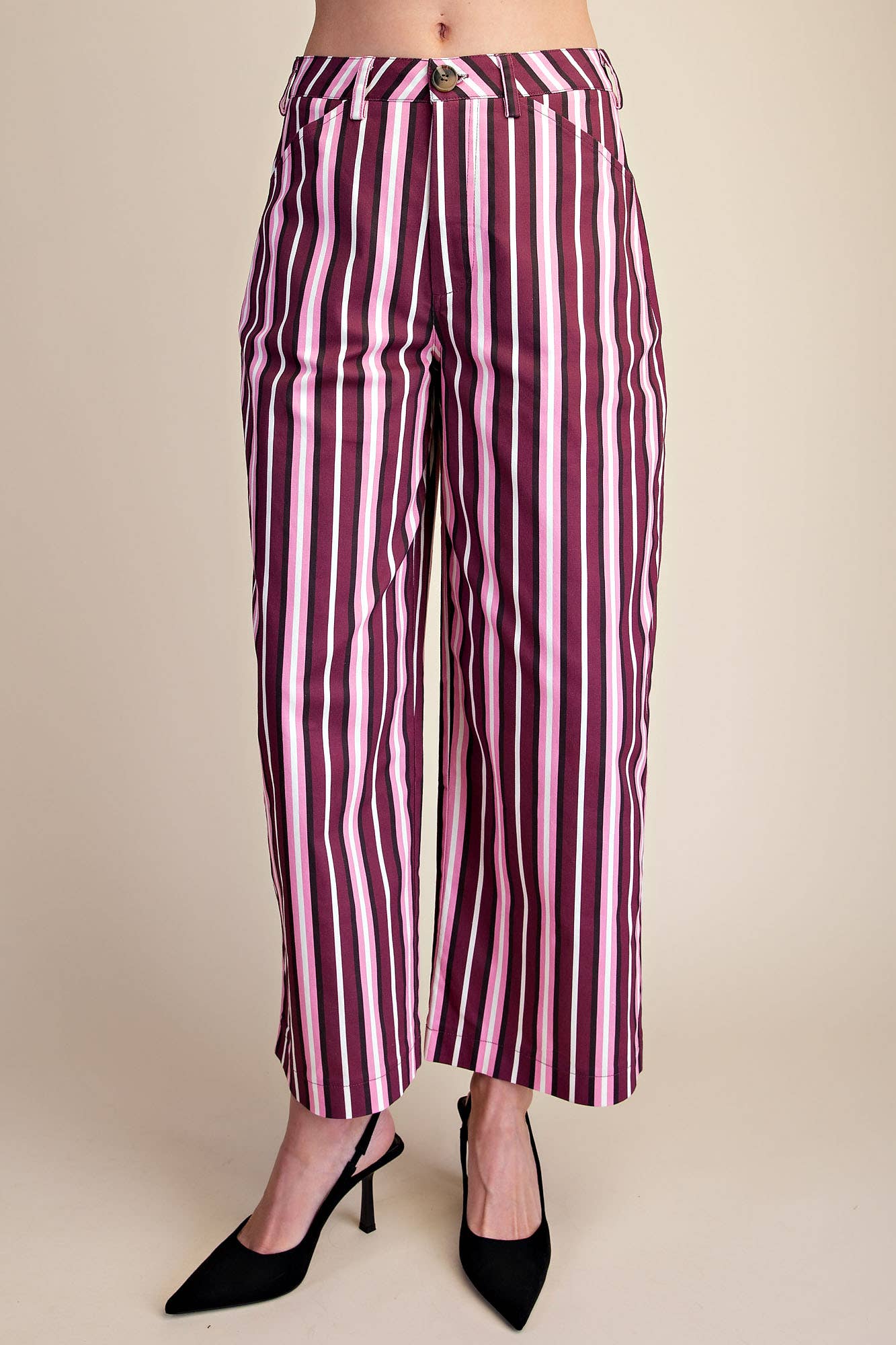 Barrel Leg Stripe Casual High Waist Pants