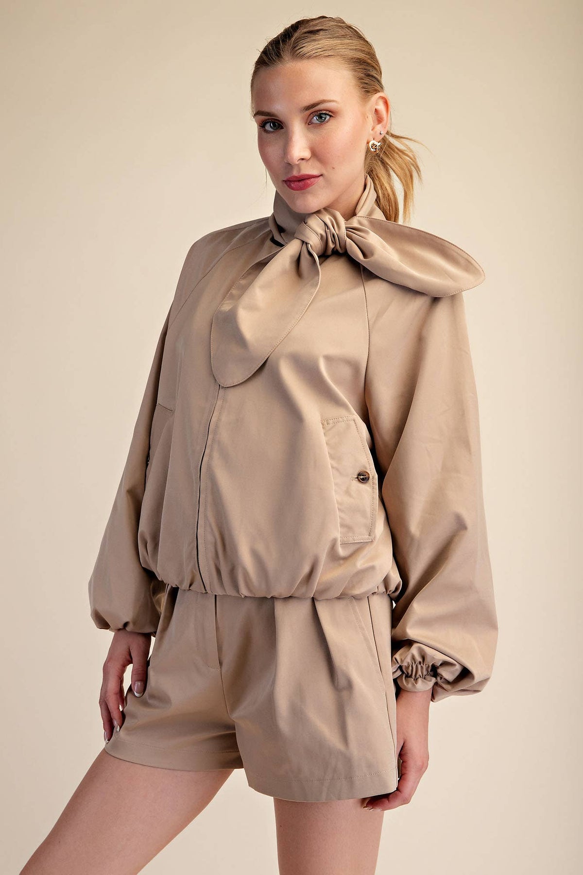 Scarf Collar Long Sleeve Puffy Jacket
