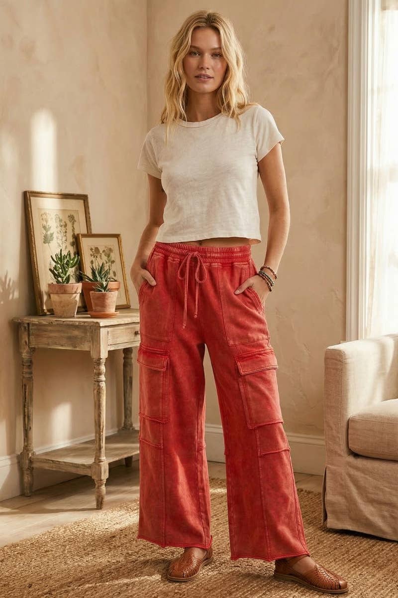 MINERAL WASHED TERRY CARGO PANTS