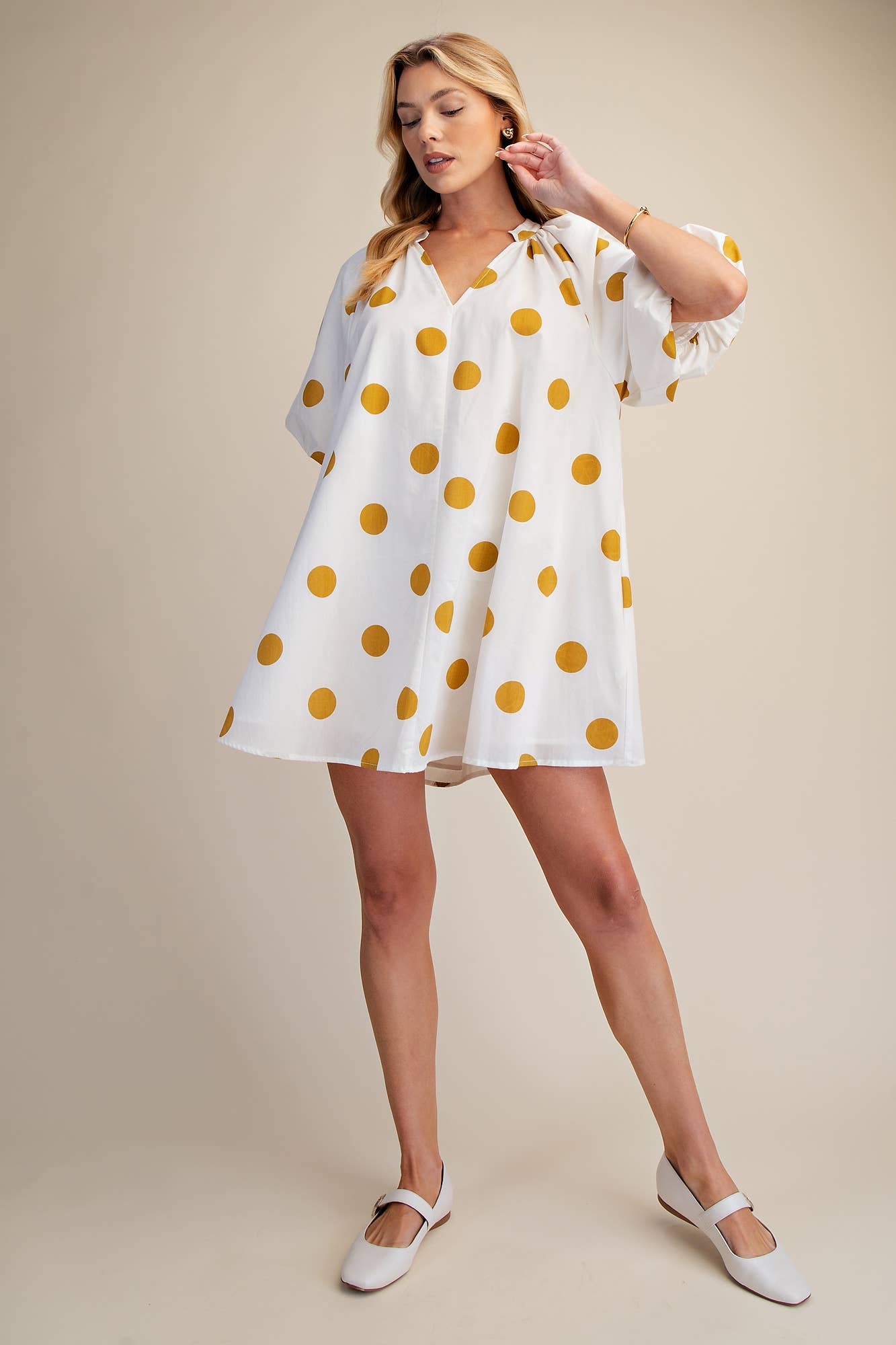 Puff-Sleeve Mini Shift Dress