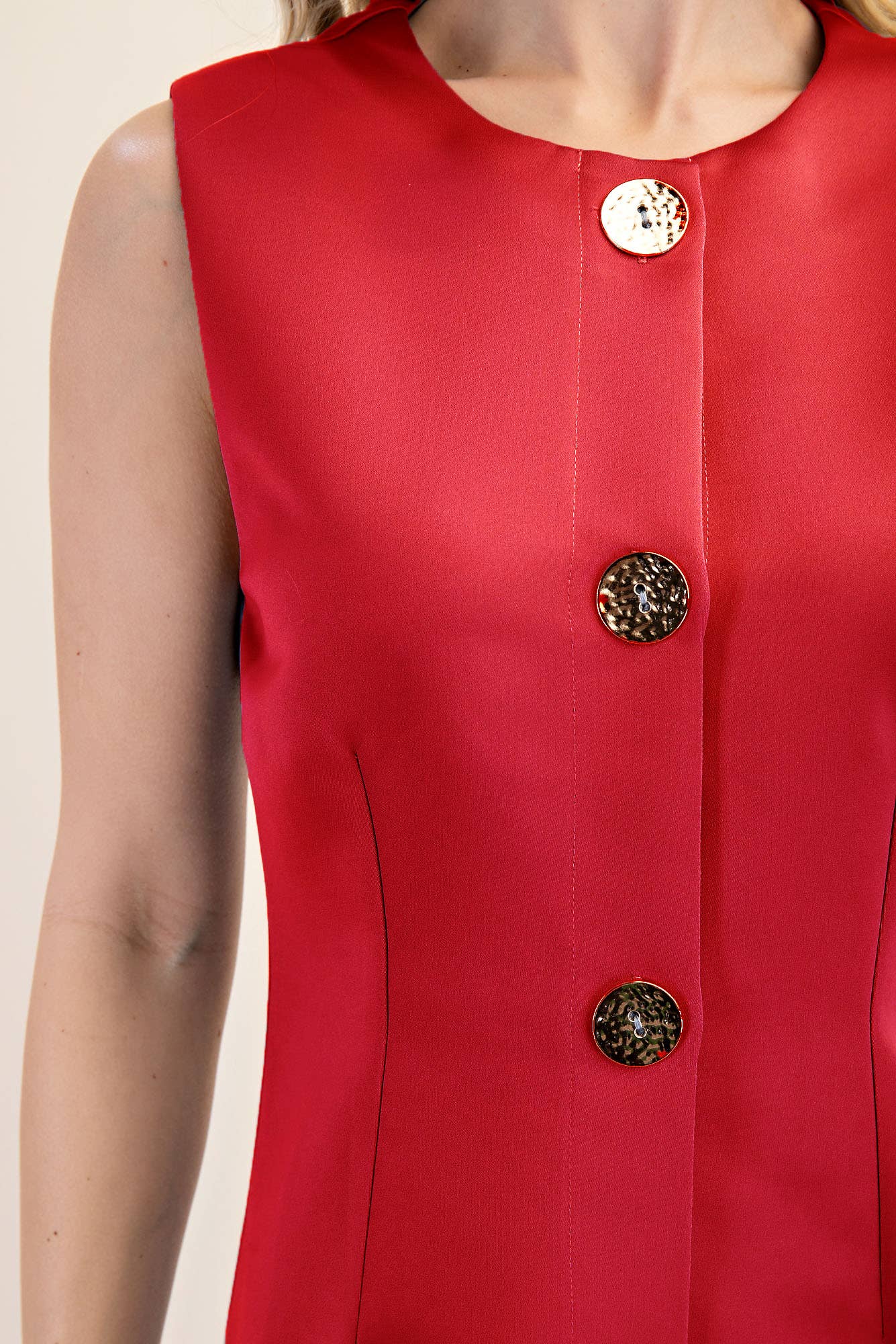 Gold Button Detail Sleeveless Mini Dress