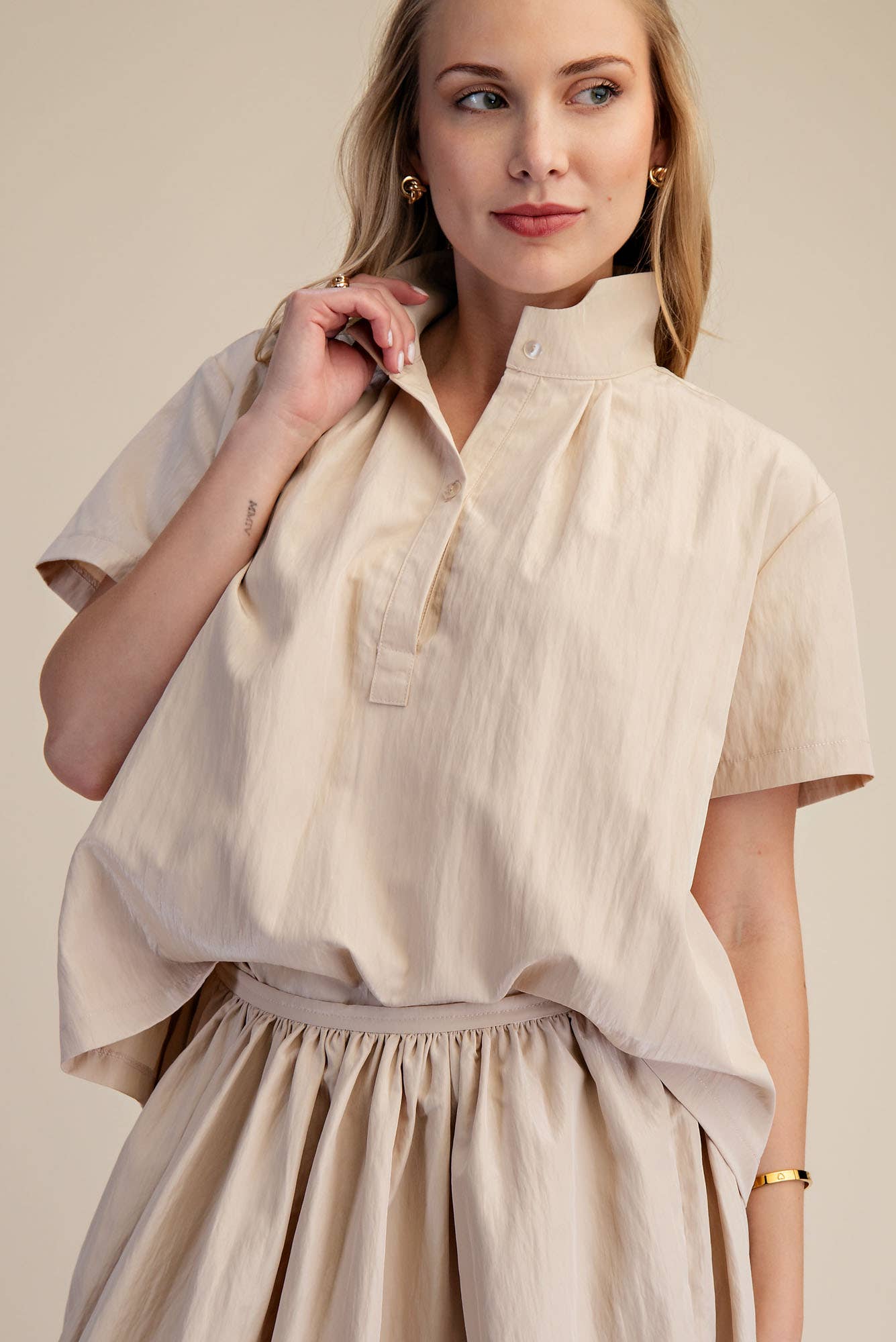 Stand Collar Short Sleeves Shirt