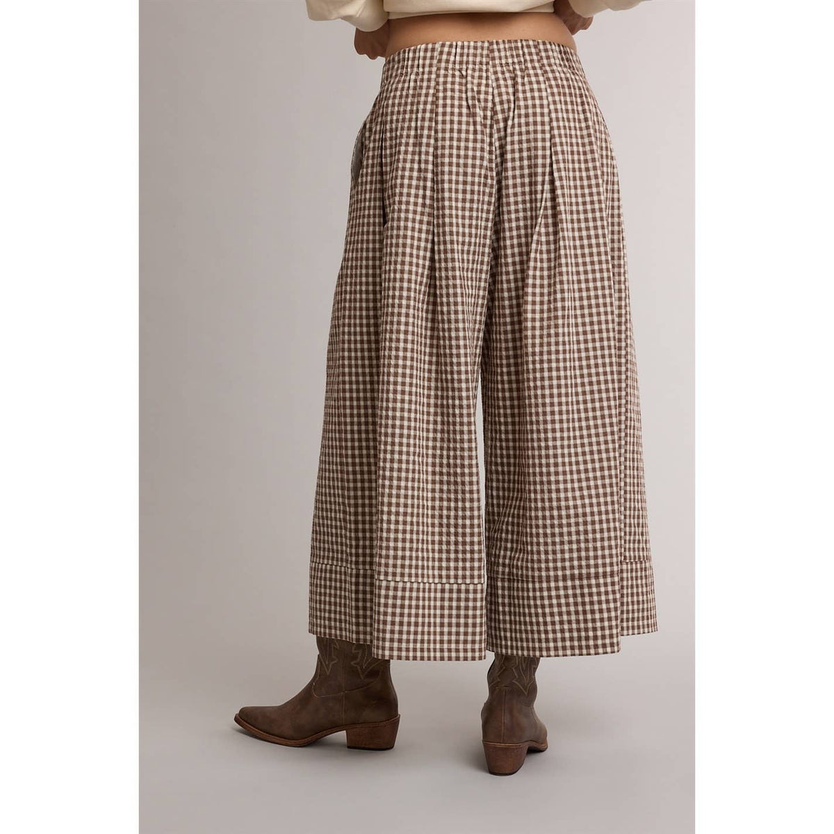 GINGHAM WIDE LEG PULL ON PANTS / WL26-14080