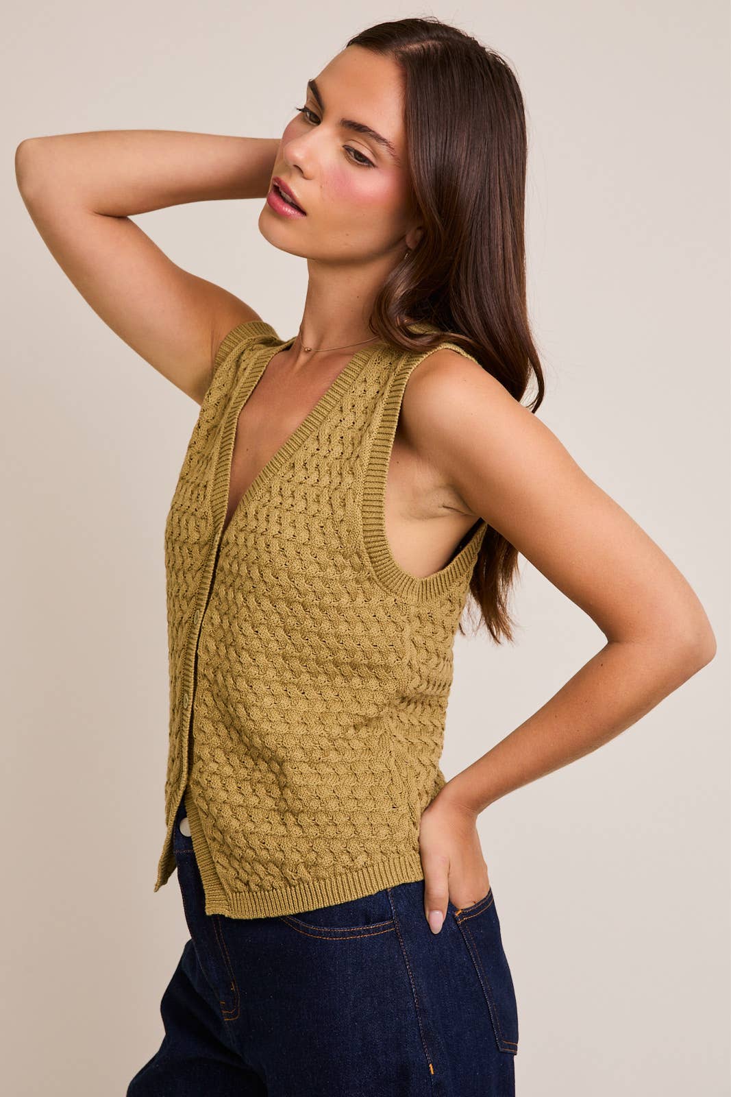 KNIT SWEATER VEST WITH FRONT BUTTONS