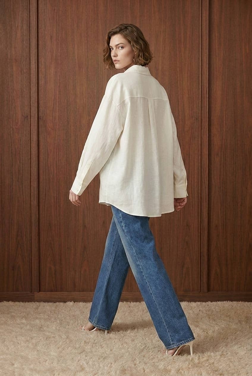 Oversized Novelty-Button Woven Shirt