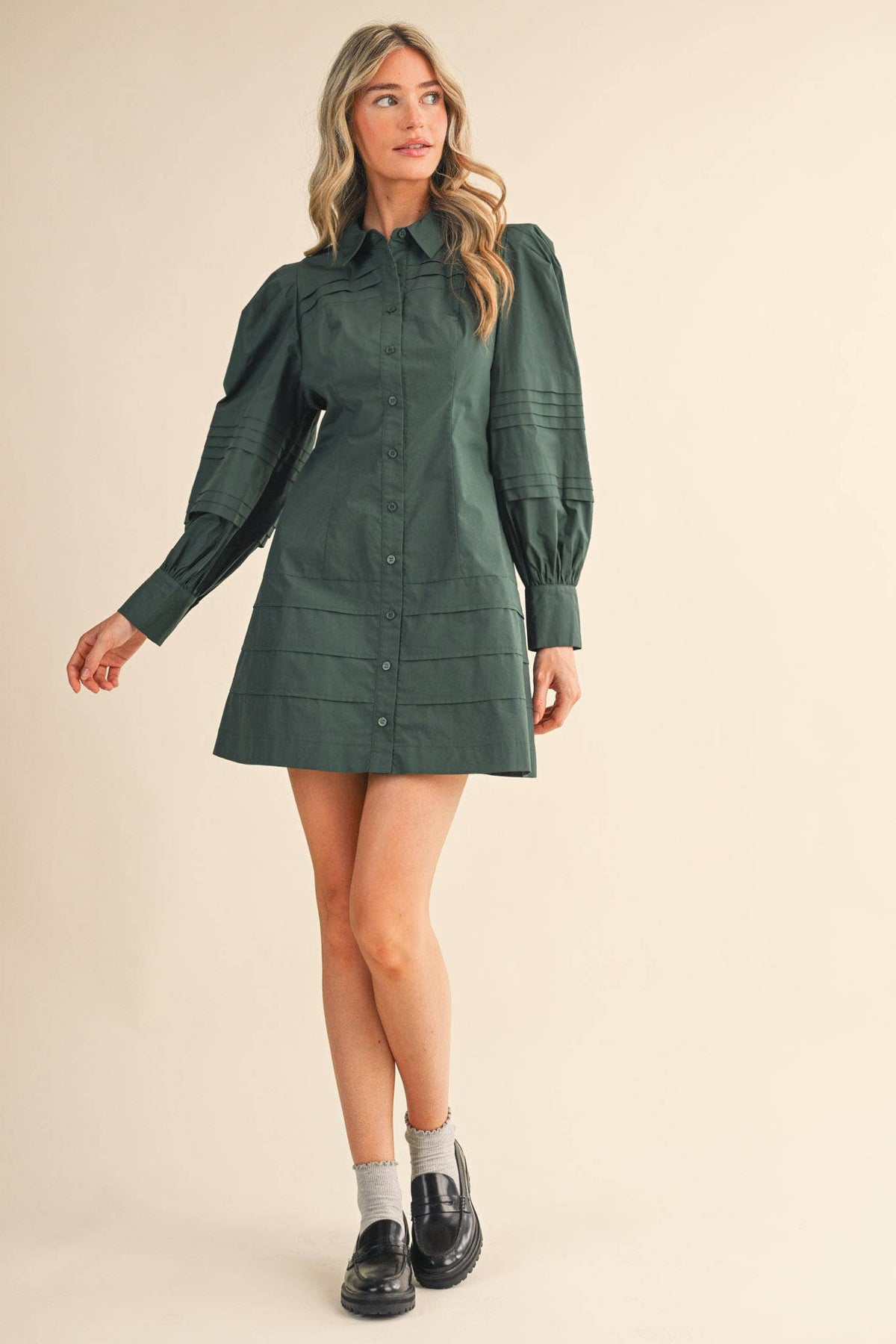 PIN TUCK DETAIL BUTTON DOWN MINI DRESS MDR4328