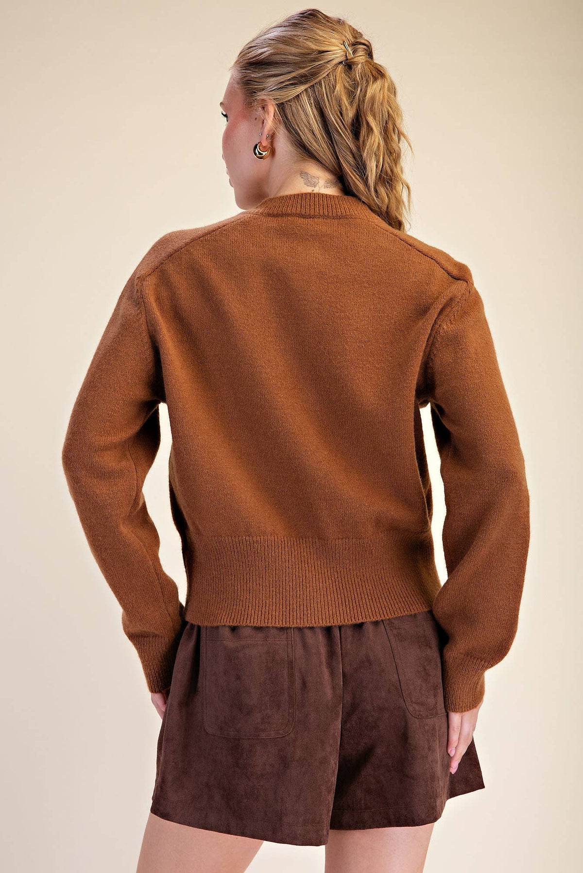 Button Closure Long Sleeve Sweater Cardigan